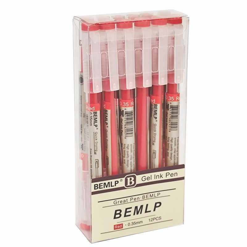 BEMLP Gel Pen 0.35mm Red Ink Pen Maker Pen School Office student Exam Writing Stationery Supply Technical Pens 12 Pcs/Set (Red) - Image 1
